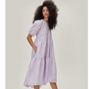 lavender tiered puff sleeve high-low Nasty Gal dress